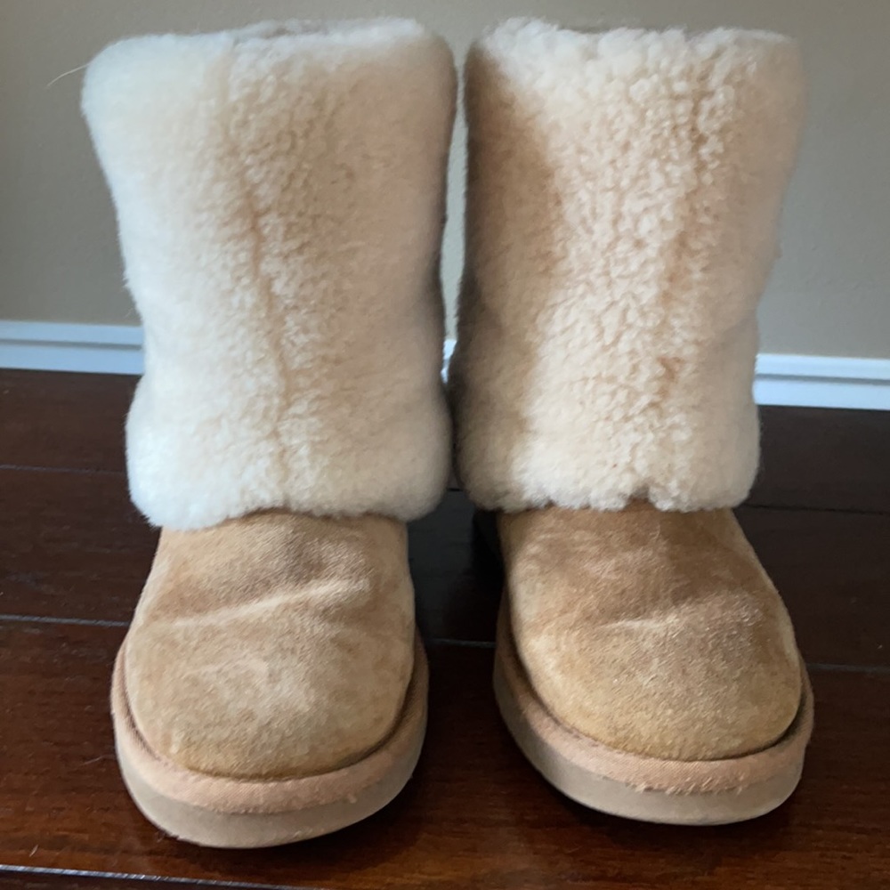 UGG Chestnut Shearling Lined Ankle Booties with Cream Cuff